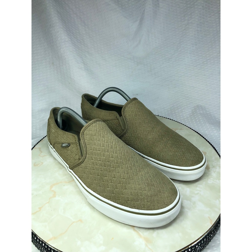 Vans Woven Basketweave Slip On Sneakers Women 11 Olive Green Suede Low Top Shoes